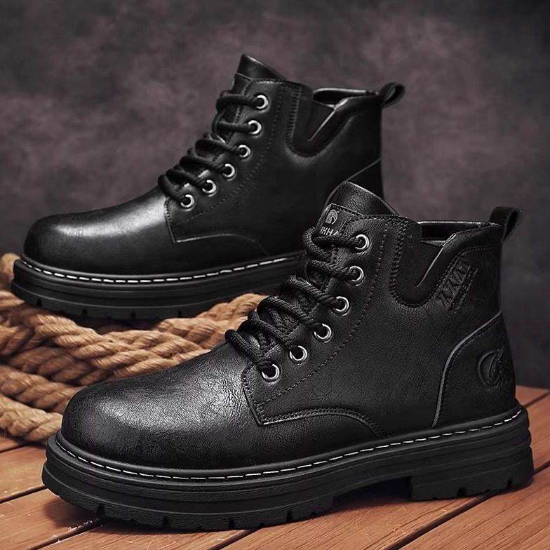 马丁靴男款冬季英伦复古中帮短靴厚底增高男士运动防滑高帮工装靴