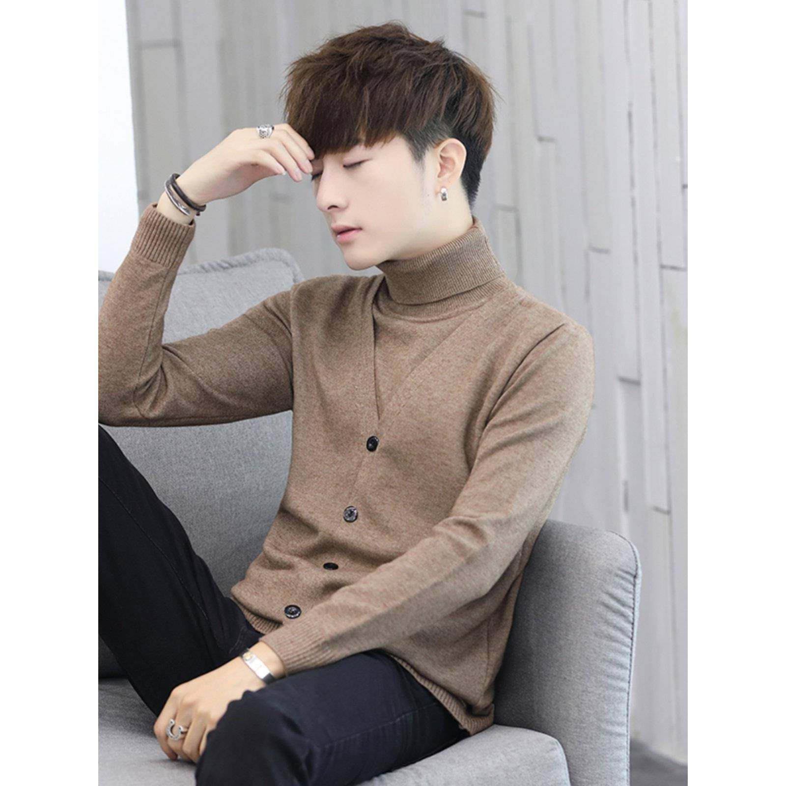 高领毛衣男秋冬季2025新款针织衫潮流假两件加厚高端男士打底衫