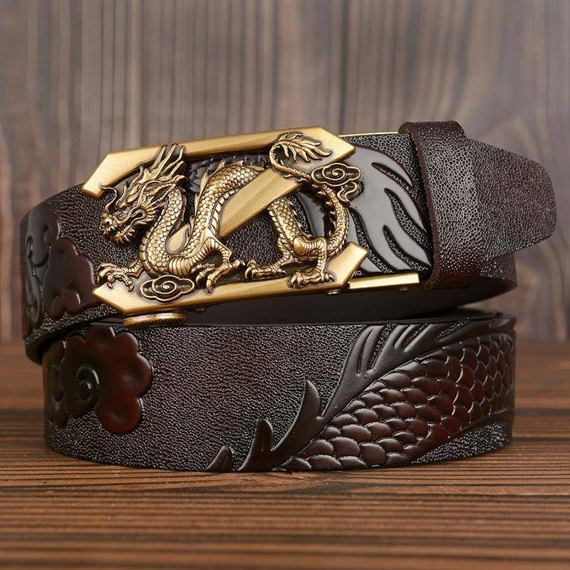 高档真皮Z字龙纹雕花皮带男士复古自动扣腰带纯牛皮个性牛仔裤带