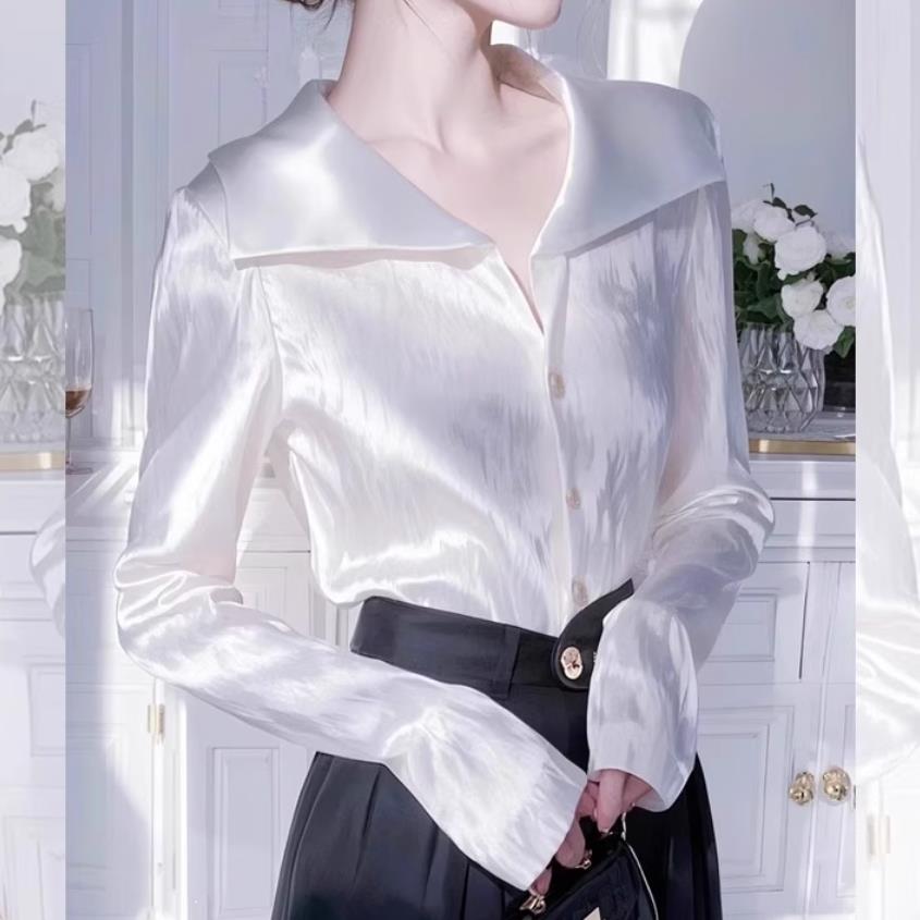 轻奢高端真丝醋酸缎面衬衫女2025年春秋季新款高级感职业衬衫上衣