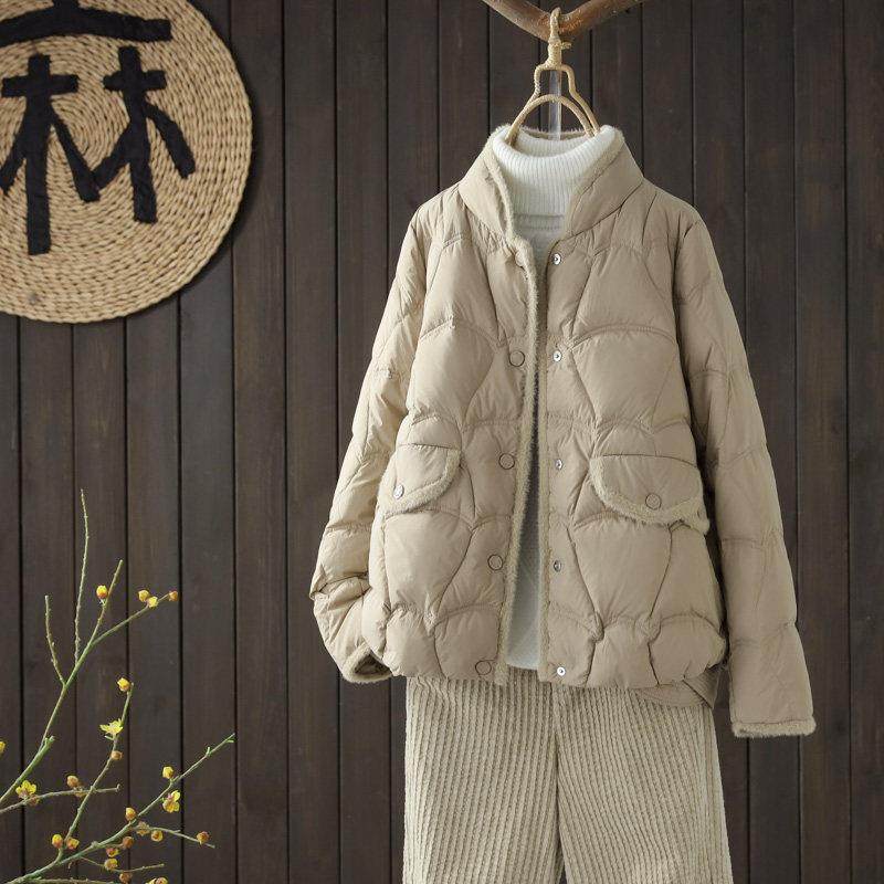 潮牌2024秋冬季新款白鸭绒立领轻薄保暖短款羽绒服女宽松显瘦外套