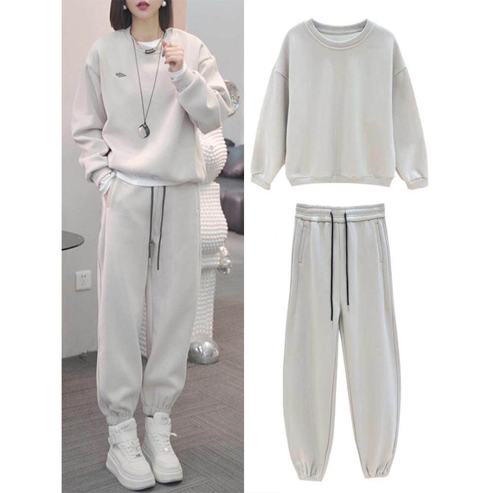 香港加绒卫衣套装女2025冬季时尚宽松显瘦休闲运动两件套洋气时髦