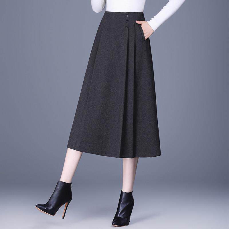 加厚毛呢半身裙女2025秋冬垂感高级感显瘦A字小个子巨好看百褶裙