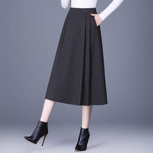 加厚毛呢半身裙女2025秋冬垂感高级感显瘦A字小个子巨好看百褶裙