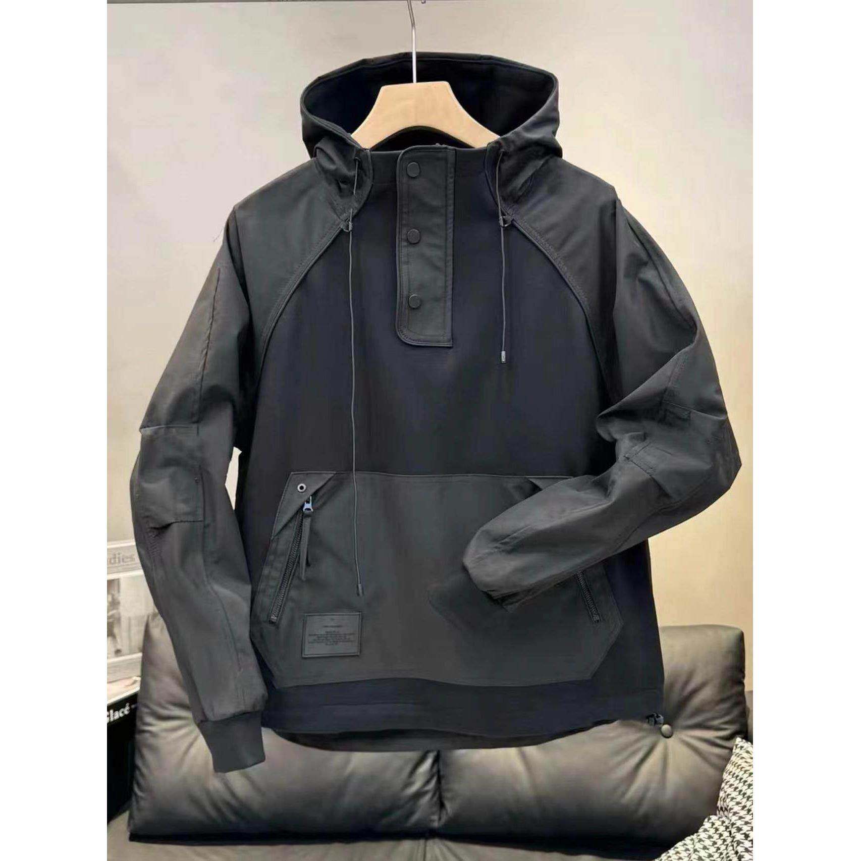 MAROLIO~打造潮男范！美式休闲工装夹克男士时尚拉炼口袋连帽外套