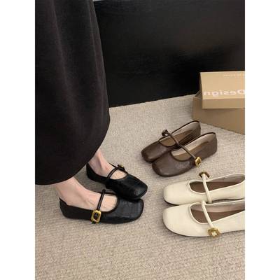 香港软底玛丽珍鞋女2025春秋新款通勤百搭平底圆头浅口一字带单鞋