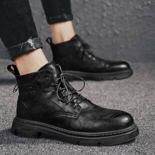秋冬季2025新款真皮马丁靴男潮流百搭男士皮鞋英伦复古高帮工装靴
