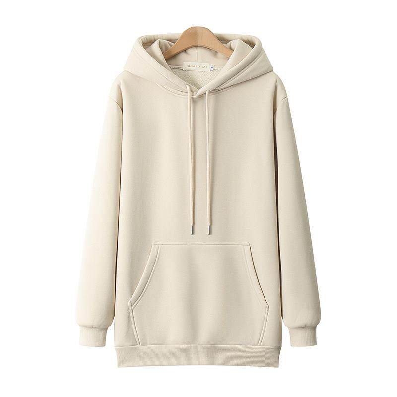 潮牌美式连帽加厚加绒中长款卫衣女2025秋冬新款显瘦外套薄款上衣