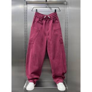 Mostarsea~潮牌纯色弯刀休闲裤男秋冬新款大口袋宽松阔腿直筒长裤