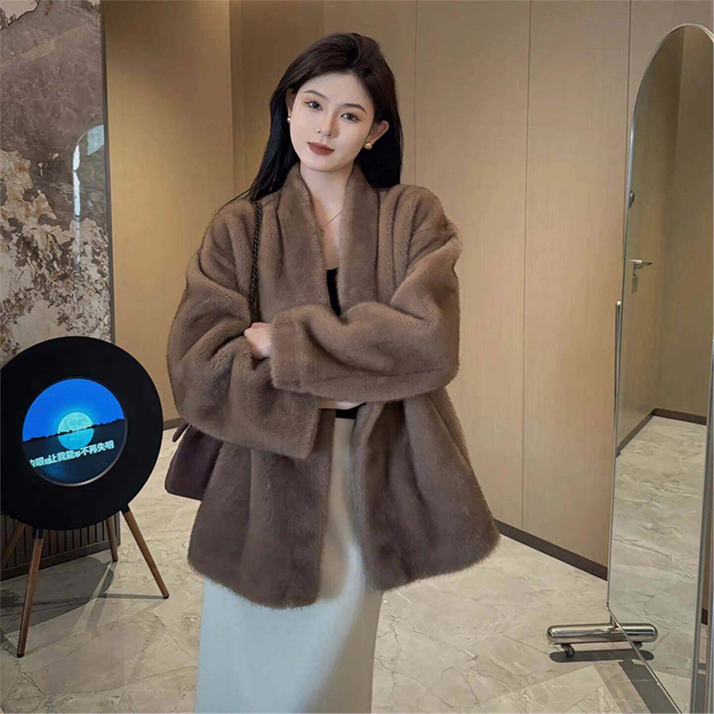 欧洲站2025冬羊羔毛水貂毛绒羊皮毛一体外套女韩版宽松皮草大衣