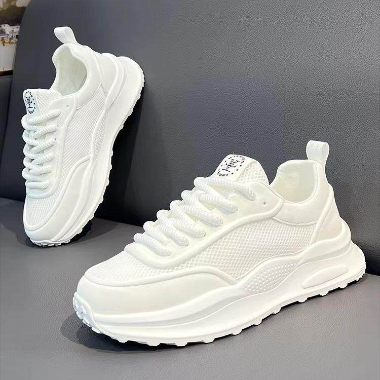 潮牌2026春季新款镂空网面透气运动休闲小白鞋耐磨增高白色老爹鞋