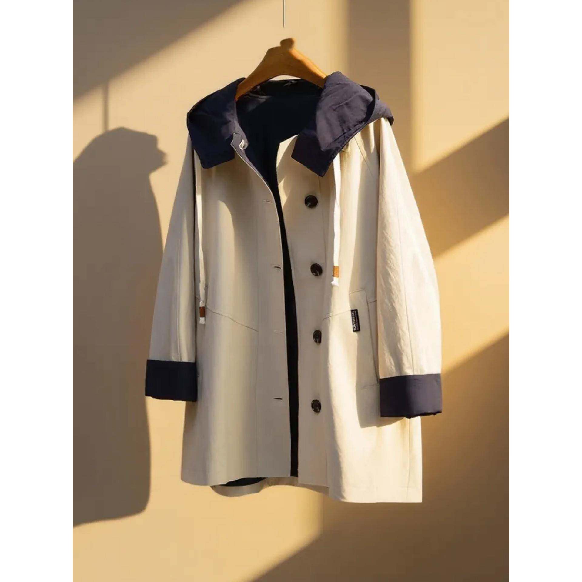 韩国小个子中长款巴恩风连帽风衣外套2025秋季宽松休闲百搭大衣女