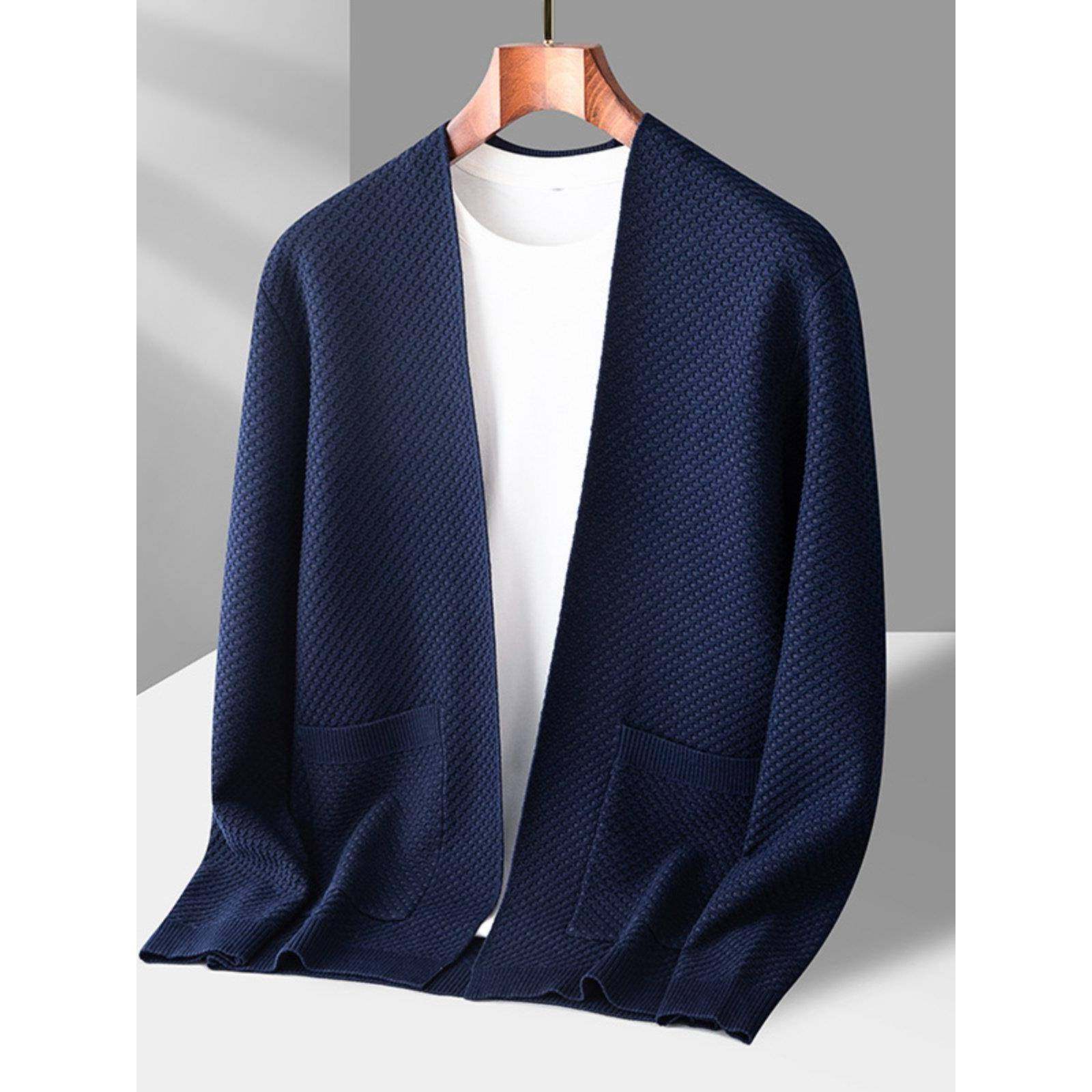 羊毛针织开衫男高端外穿毛衣春秋新款修身潮流帅气商务休闲外套潮