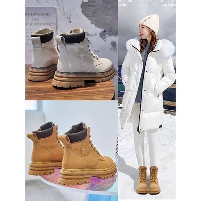 网红真皮马丁靴女2025年冬季新款女鞋厚底加绒大黄靴百搭短靴子女