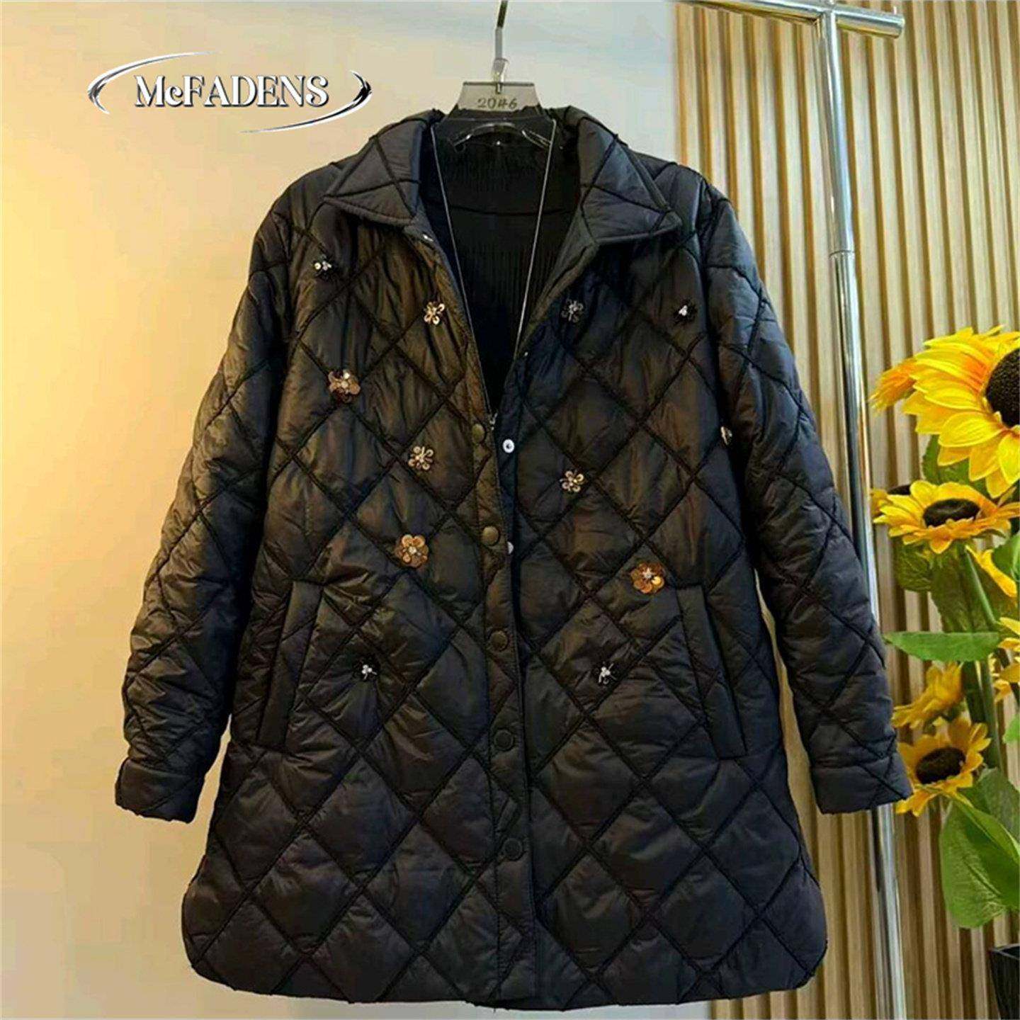 香港欧货重工菱格棉衣棉服冬季大码女装设计感加棉保暖棉袄外套女