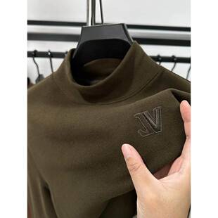 潮牌刺绣高领德绒卫衣男士秋冬季高端时尚简约磨毛保暖内搭上衣潮