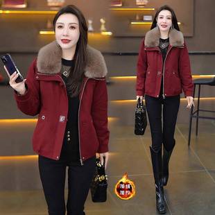 香港代购妈妈装加绒短外套女冬季新款保暖棉服洋气休闲夹克上衣潮