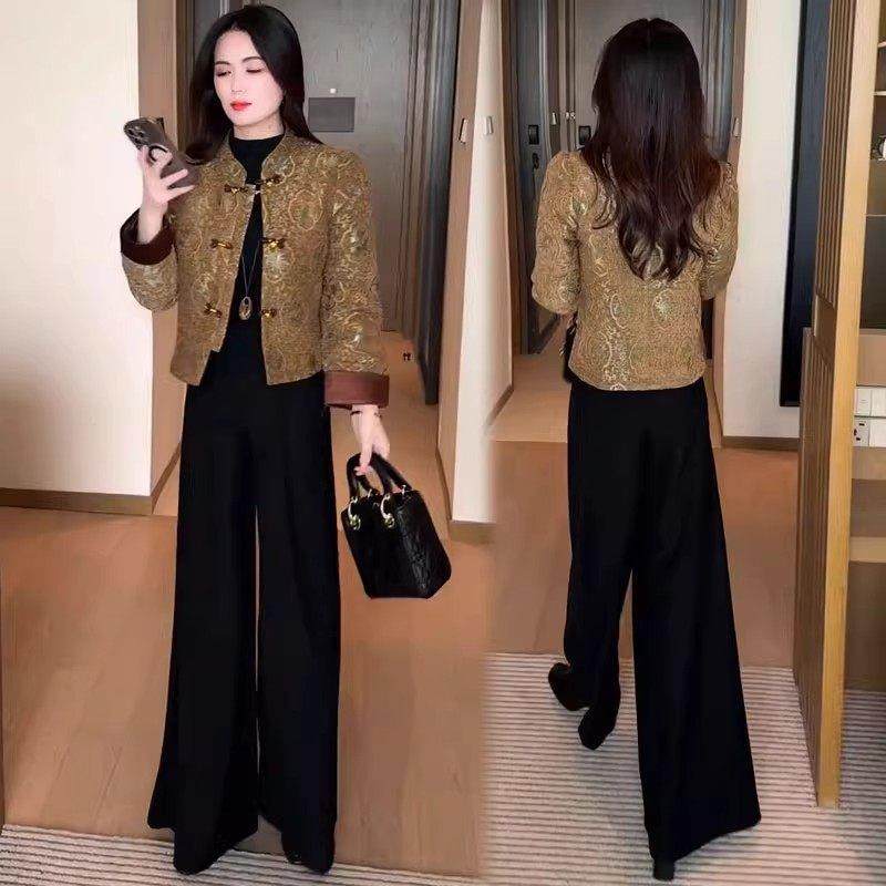 香港代购妈妈装新中式复古短外套女秋冬新款时髦洋气国风保暖上衣