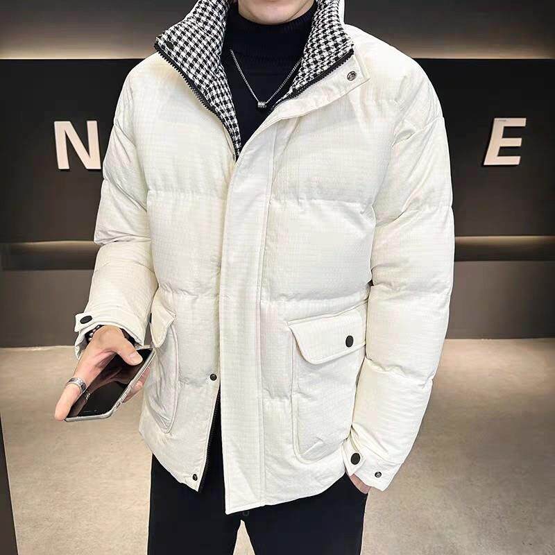 加厚立领羽绒服男冬季新款潮流宽松短款保暖高级感白鸭绒工装外套