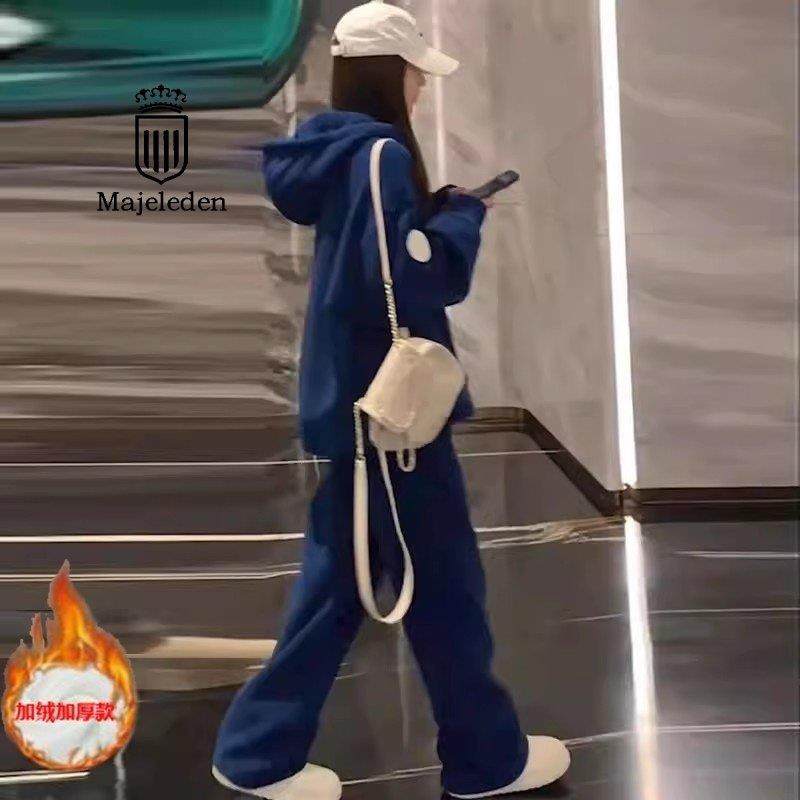 正品2025年秋季新款宽松显瘦时尚休闲运动加绒卫衣阔腿裤套装女潮