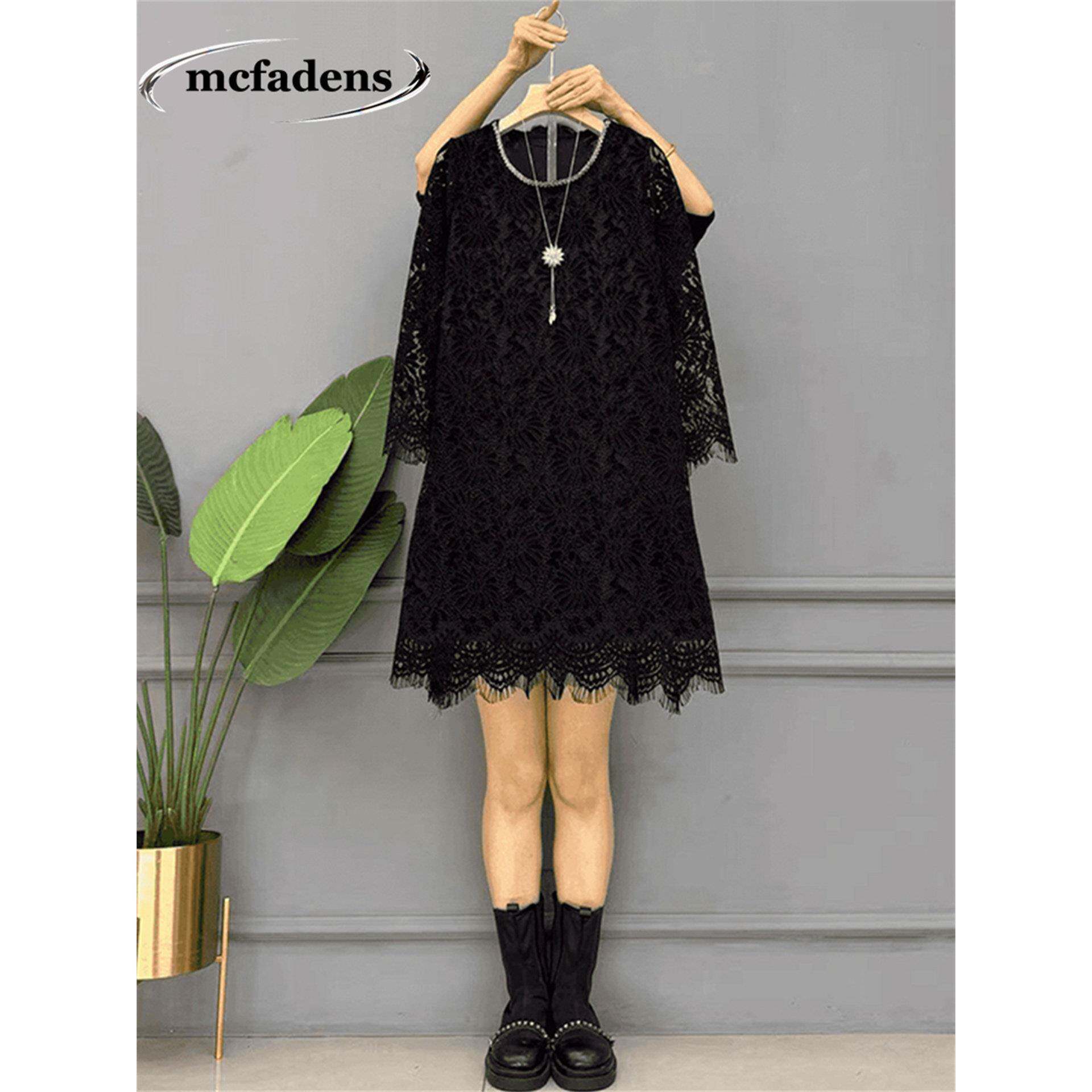 香港胖MM圆领长袖蕾丝裙大码女装气质轻熟风高级感显瘦洋气连衣裙