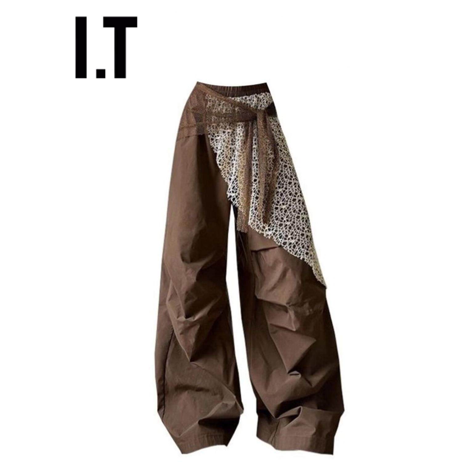 新品香港2025新款蕾丝拼接工装裤女覆古高街girl宽松阔腿休闲长裤