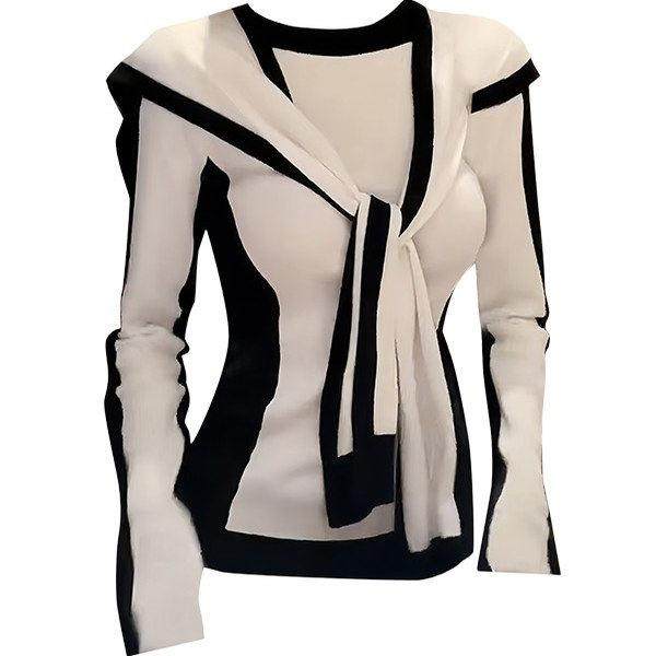 新品香港秋季学院风撞色拼接长袖针织衫女复古显瘦上衣披肩两件套,女装/女士精品,T恤,淘宝优惠券,粉丝福利购,淘宝优惠卷