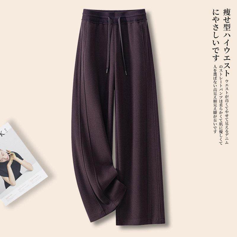 高档通勤乌梅酱紫休闲运动裤女士秋冬新款宽松加厚直筒卫裤阔腿裤