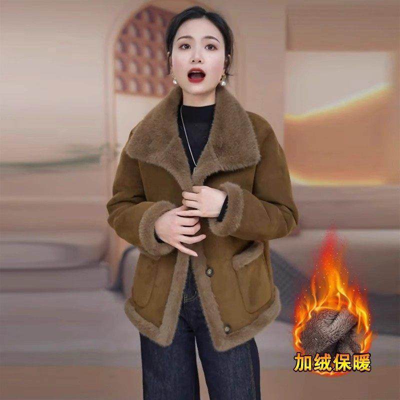 香港代购妈妈装时尚皮毛一体外套女冬季新款洋气保暖加厚百搭大衣