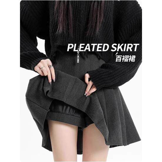 专柜灰色毛呢百褶裙女秋冬半身裙2025新款小个子高腰显瘦a字短裙