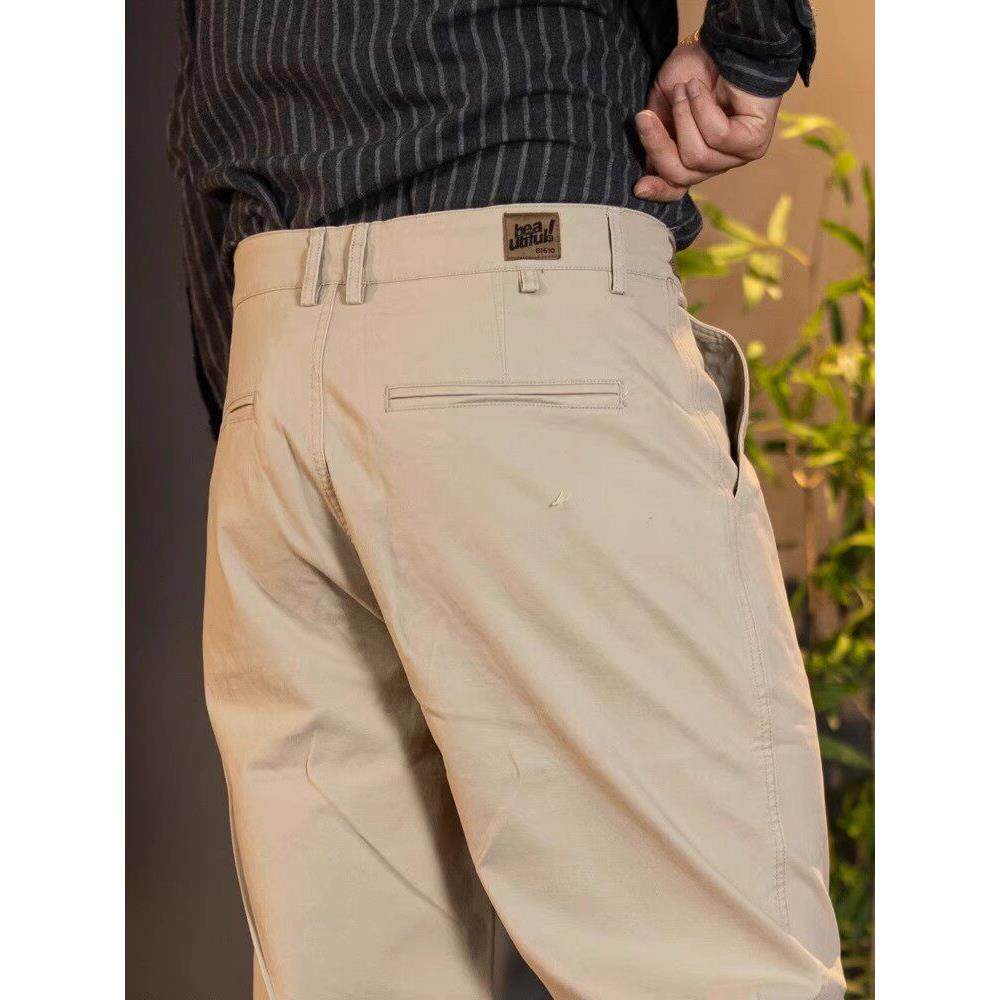 GM新潮 浅卡其美式休闲裤男士秋冬新款宽松百搭微锥微弹直筒长裤