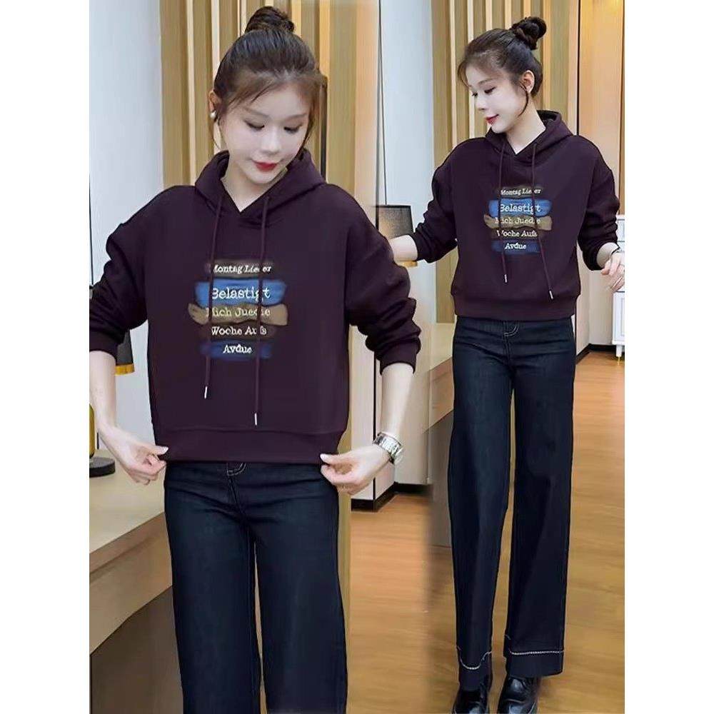 香港代购休闲卫衣女秋季新款时髦字母印花长袖减龄连帽短款上衣潮