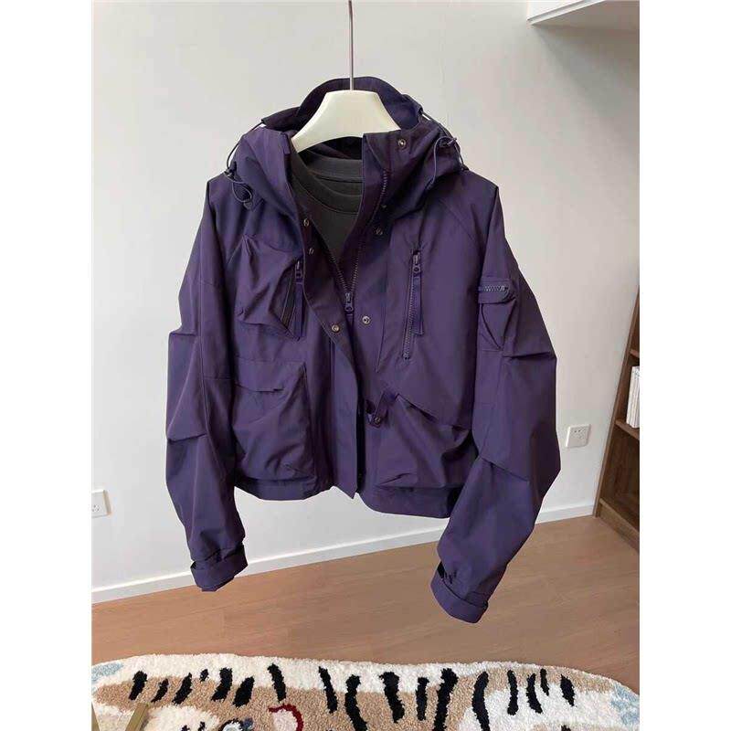 香港春款重工高级感连帽三防冲锋衣女夹棉百搭设计感小众外套风衣