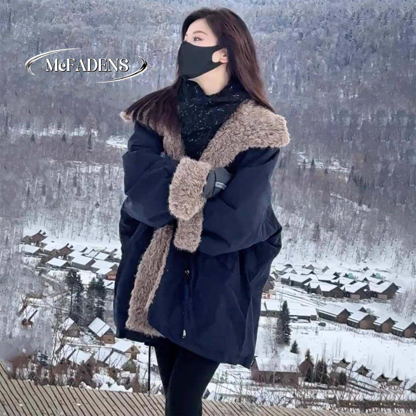 香港冬季新款加厚保暖宽松显瘦中长款棉衣外套复古洋气毛领棉服女