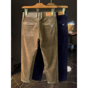 Mostarsea~新款灯芯绒休闲裤男士秋冬款高端商务弹力条绒直筒西裤