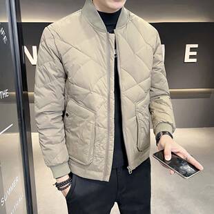 潮牌1313棒球领轻薄羽绒棉服男士冬季保暖帅气修身短款夹克外套