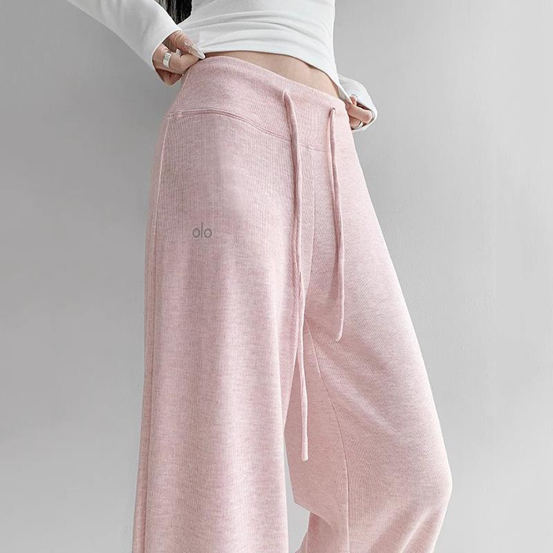 耳东麻雀/olo抽绳腰阔腿裤女2025春秋新款宽松垂感粉色休闲直筒裤