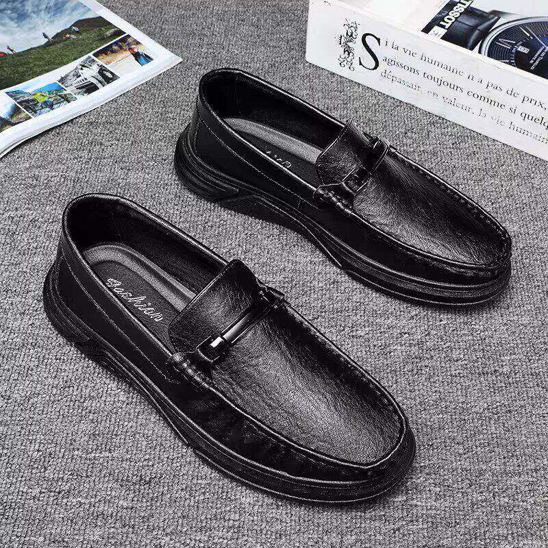 潮牌2026春季新款时尚透气商务英伦风乐福男士百搭一脚蹬休闲皮鞋