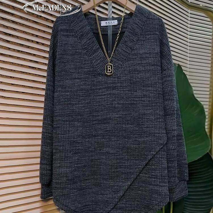 香港欧货春季新款大码女装胖MM显瘦慵懒风长袖中长款针织潮流上衣