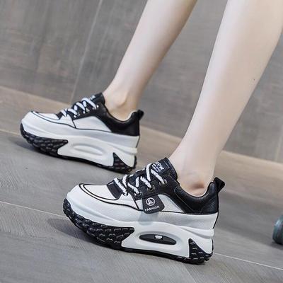 内增高老爹鞋女2025秋冬新款真皮厚底女鞋小个子加绒运动休闲鞋女