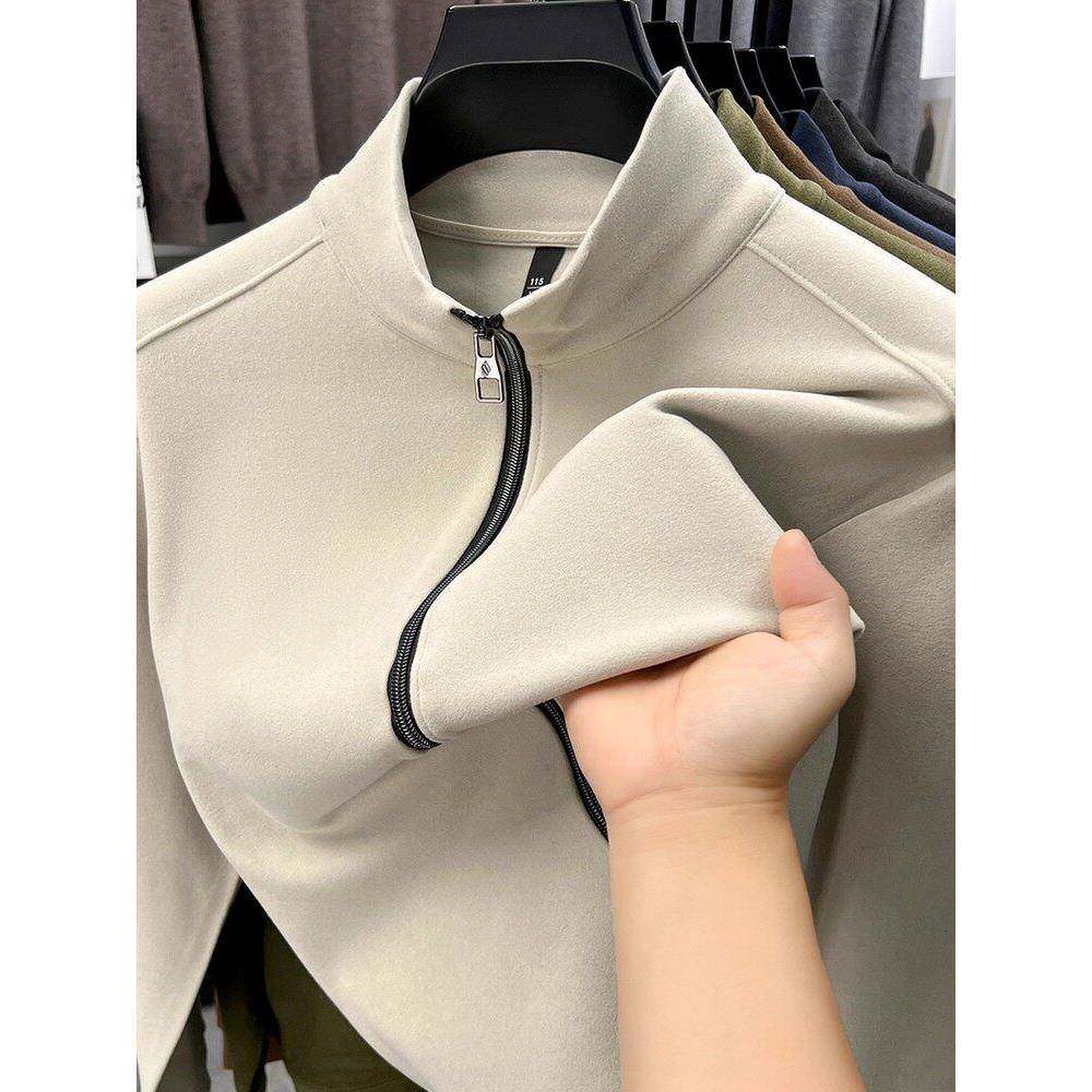 双面绒立领开衫卫衣男士秋冬季高端潮牌时尚纯色休闲百搭拉炼外套