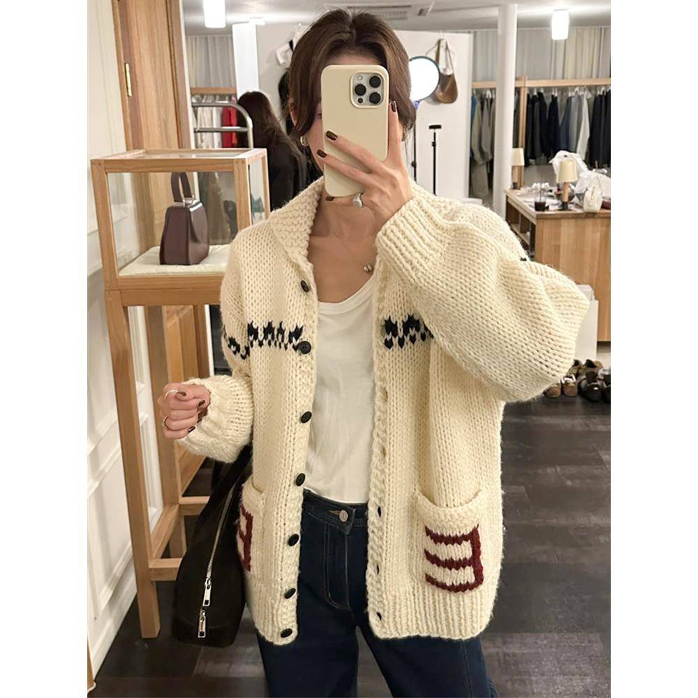 【秒发】韩国ethos春季新款毛衣爱心柯基提花口袋针织开衫外套女