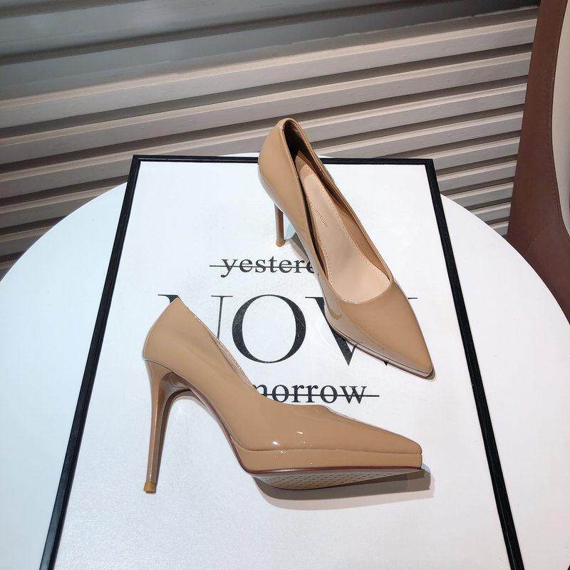 QVU~品牌专柜！轻奢时尚裸色单鞋简约漆皮性感气质百搭细跟高跟鞋