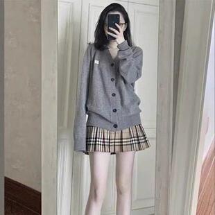 欧洲站2024秋冬新款网红针织毛衣百褶短裙显高小个子法式复古套装