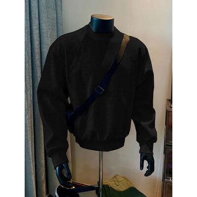 重磅圆领卫衣男款春秋季黑色美式小领口休闲外衣高级感长袖打底衫