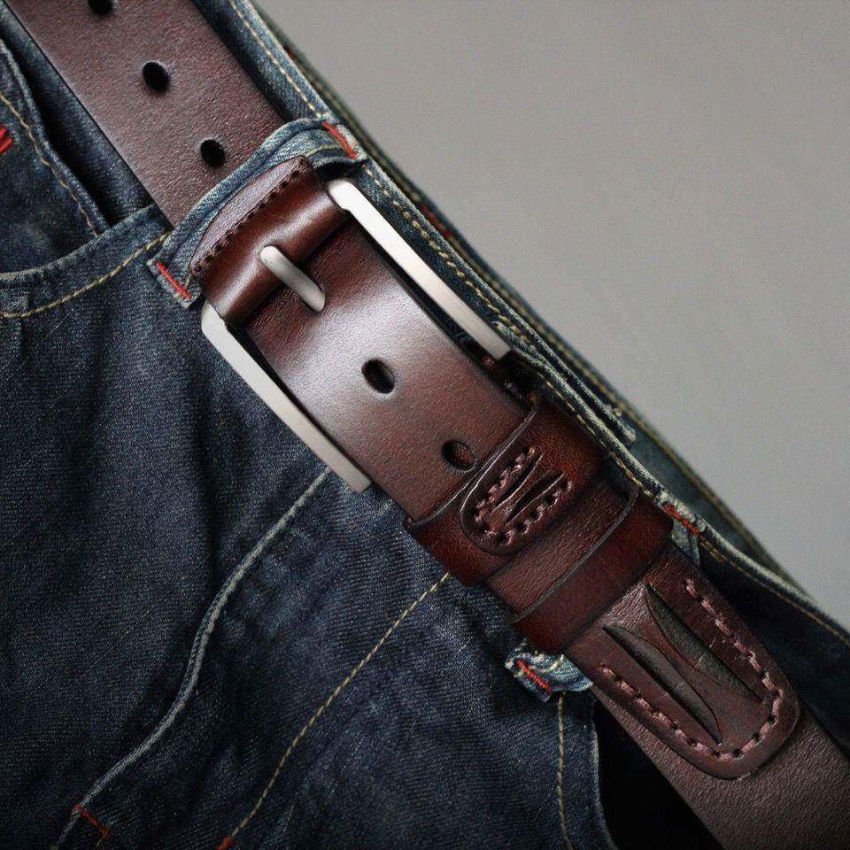 新款真皮手工缝线皮带男士复古做旧头层牛皮腰带针扣简约牛仔裤带