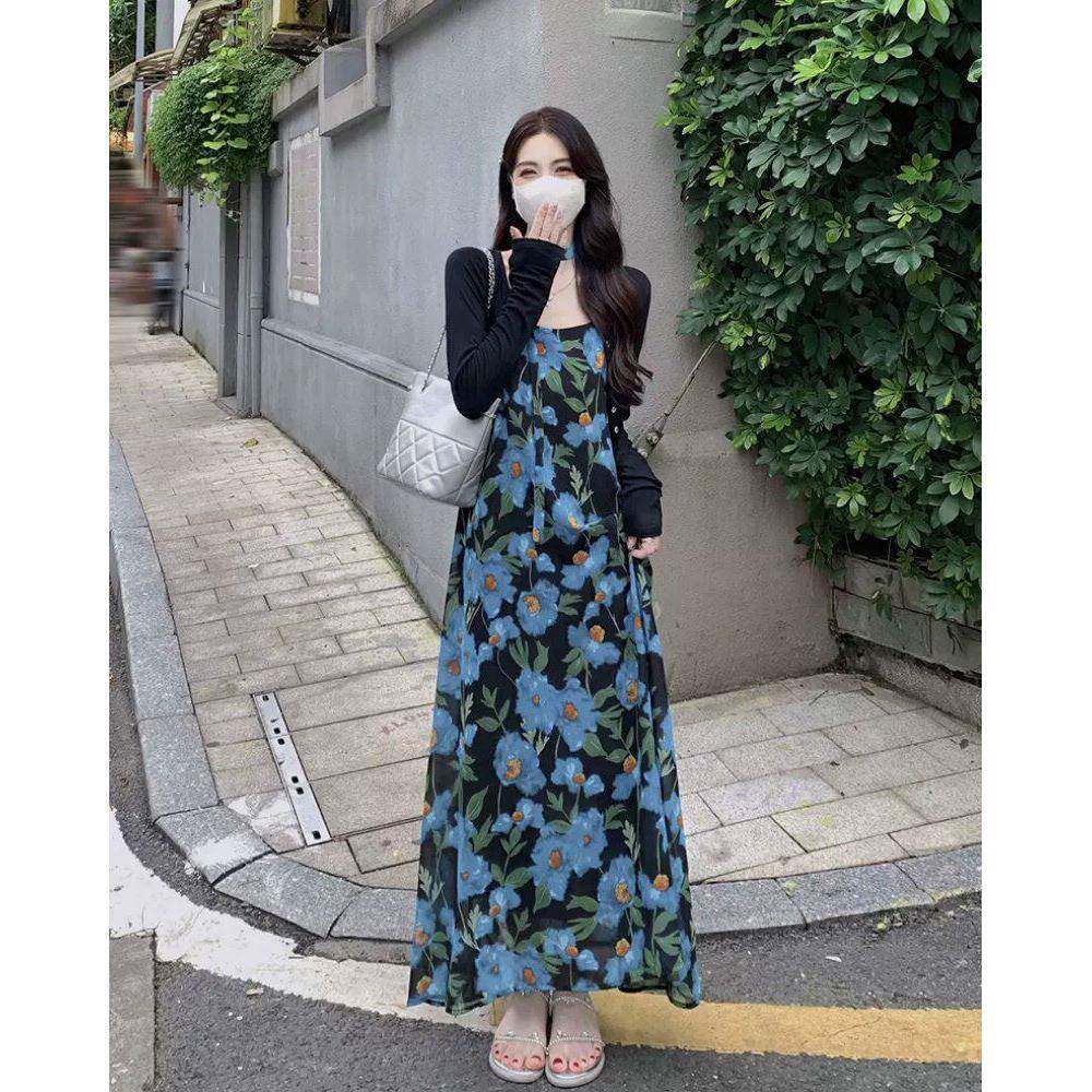 欧洲站碎花吊带洋装女2025春季新款法式高级感气质惊艳两件式套装