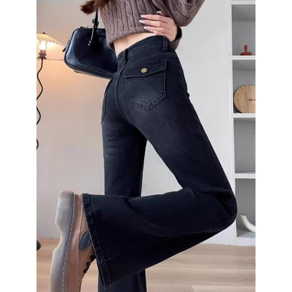 黑色微喇牛仔裤女春秋季2025年新款高腰修身辣妹小个子马蹄喇叭裤