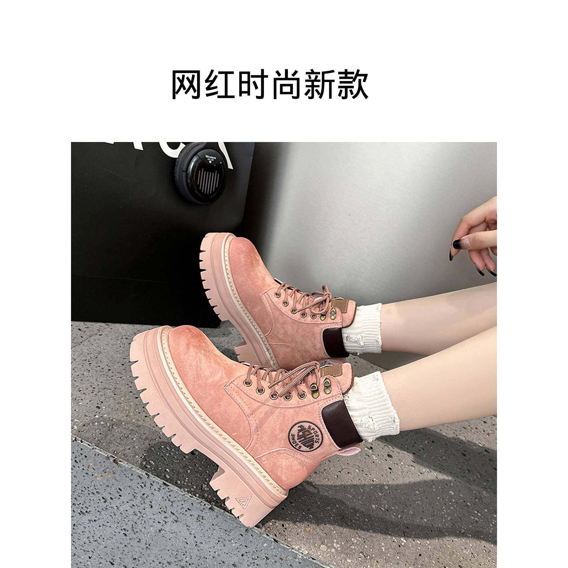 真皮厚底内增高马丁靴女款2025新款超火英伦风小个子爆款早秋短靴