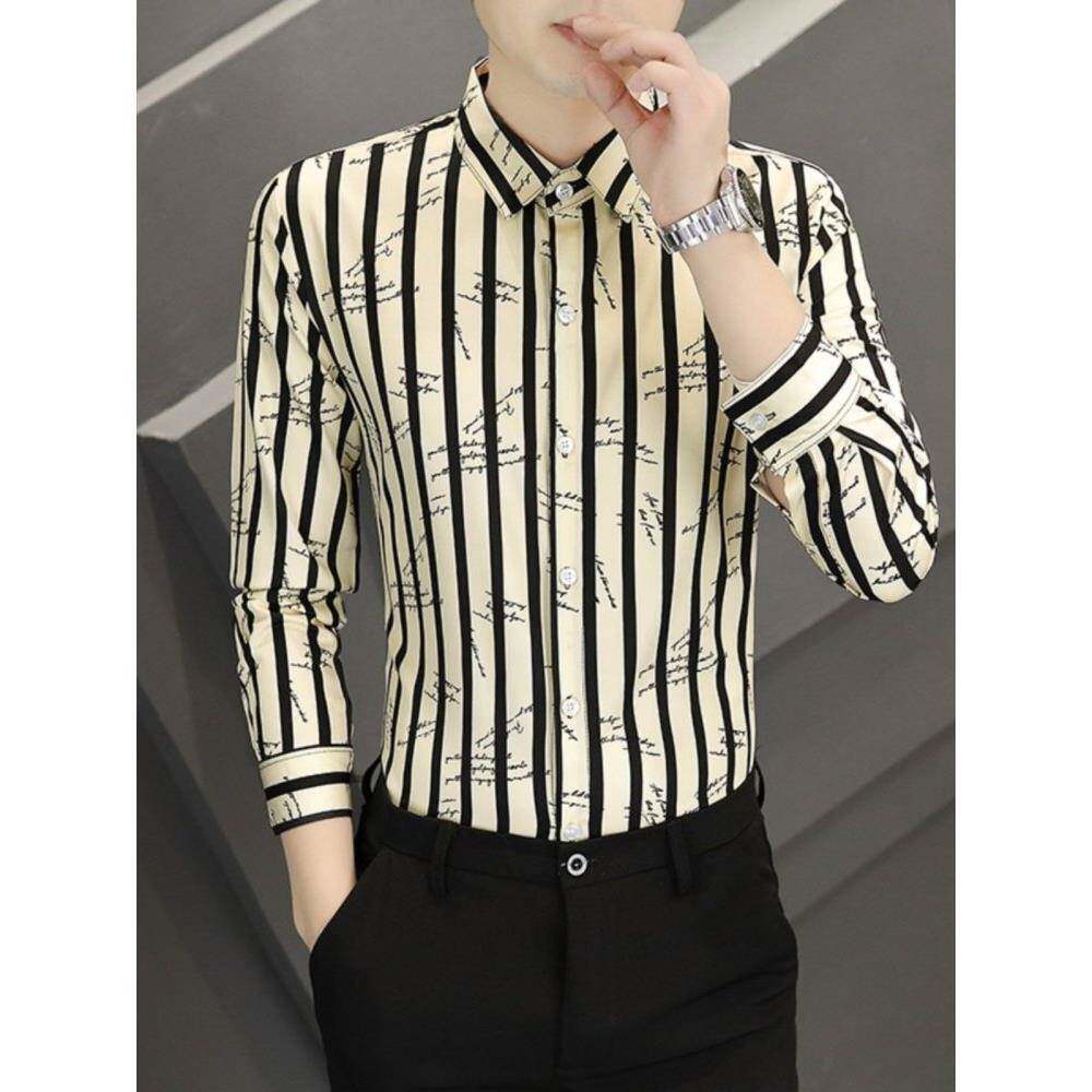 潮牌1212秋冬加绒条纹衬衫男商务高级感轻奢男装上衣修身潮流长袖